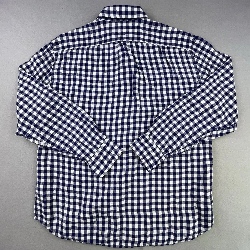 J.Crew Baird McNutt Irish Linen Shirt Men XL Blue White Plaid Button Long Sleeve